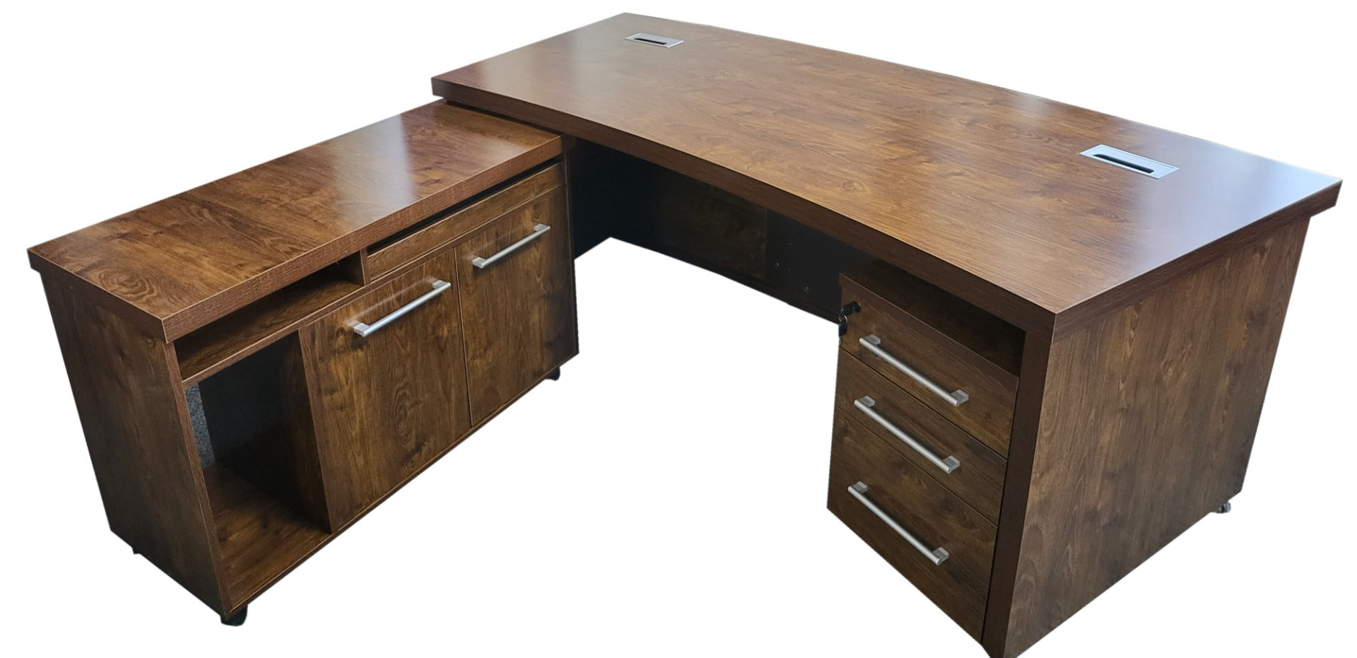 Dark Oak Curved Executive Office Desk with Mobile Return and Pedestal - 2200mm - KW-8668